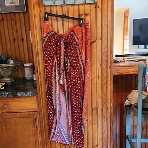Floral Red and Orange Women's BOHO Wrap Skirt